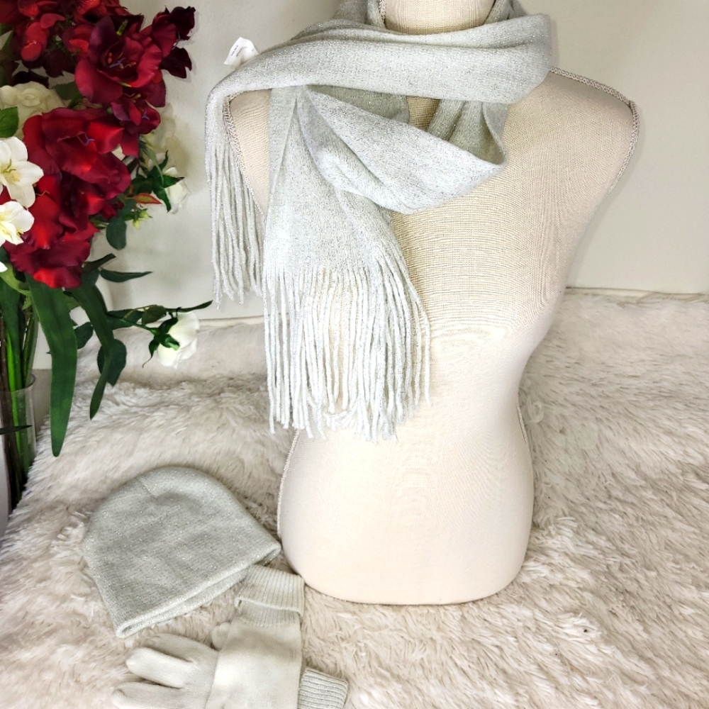 4 for $20 🤑 Elegant light grey Scarf, Hat, and Gloves Set